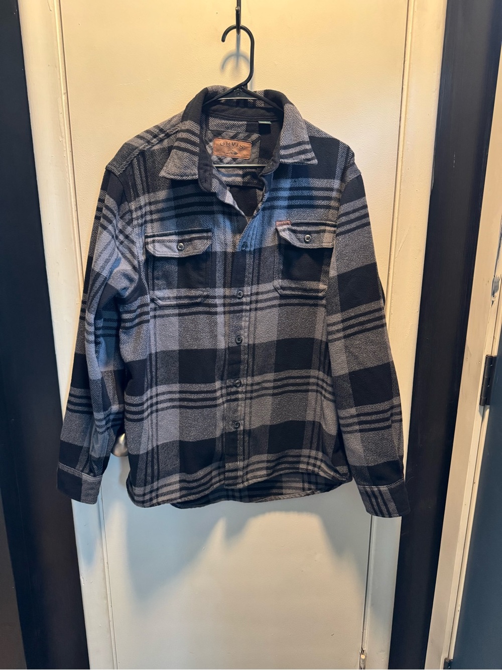 Orvis Black and Gray Plaid Button-Down Flannel